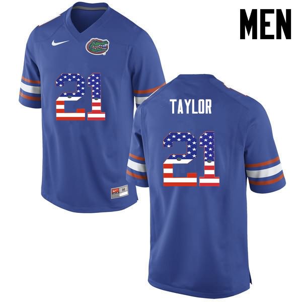 Men's NCAA Florida Gators Fred Taylor #21 Stitched Authentic USA Flag Fashion Nike Blue College Football Jersey PPS8465DQ